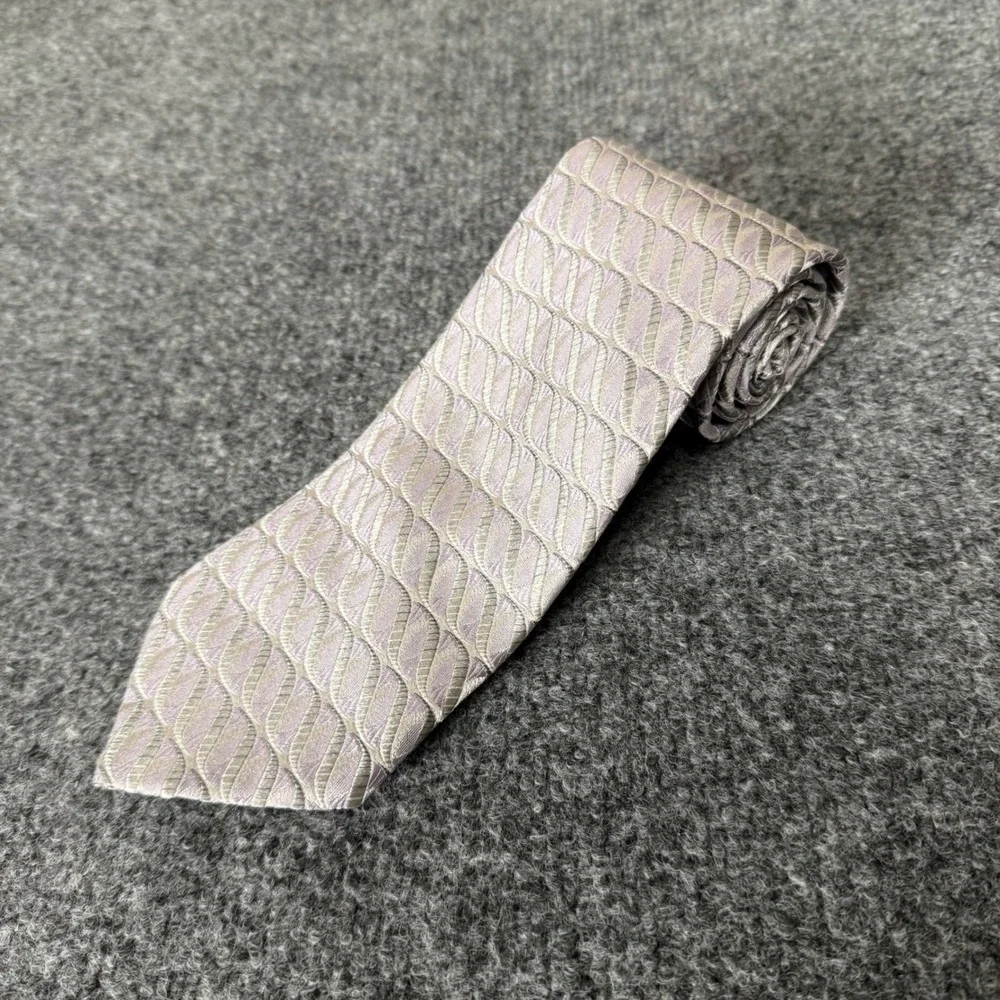 Ermenegildo Zegna Silk Tie Mens Lavender Green Wavy Geometric Made in Italy